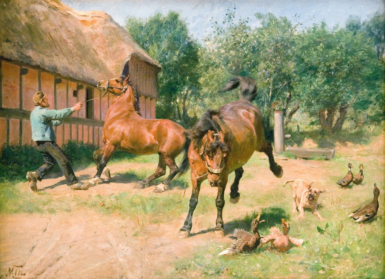 Caballos juguetones de M. Therkildsen