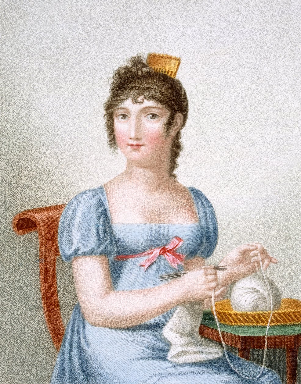 La tejedora, grabado por Duthe, c.1816 de Madame G. Busset Dubruste
