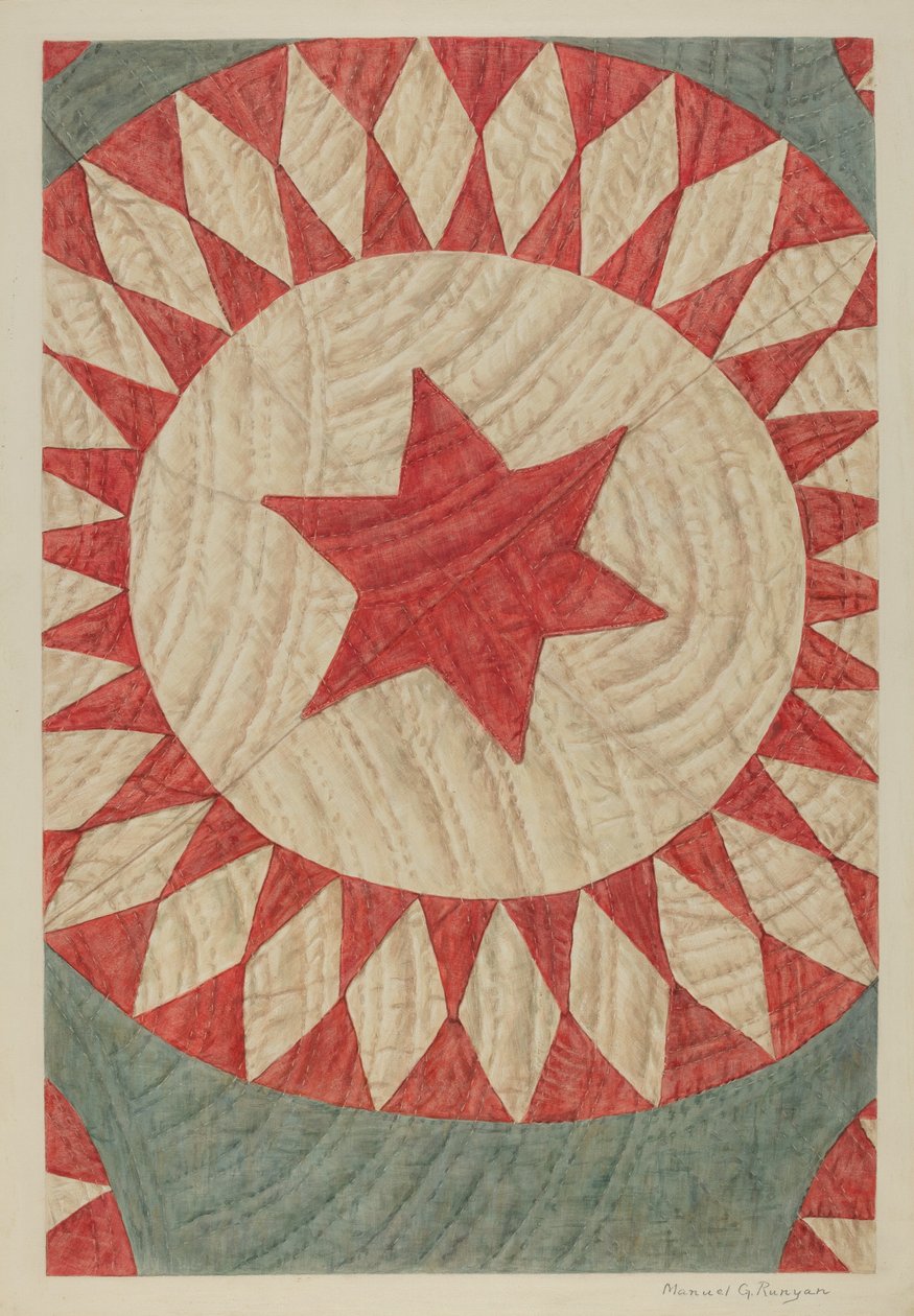 Colcha de Estrellas y Anillos, c. 1938 de Manuel G. Runyan