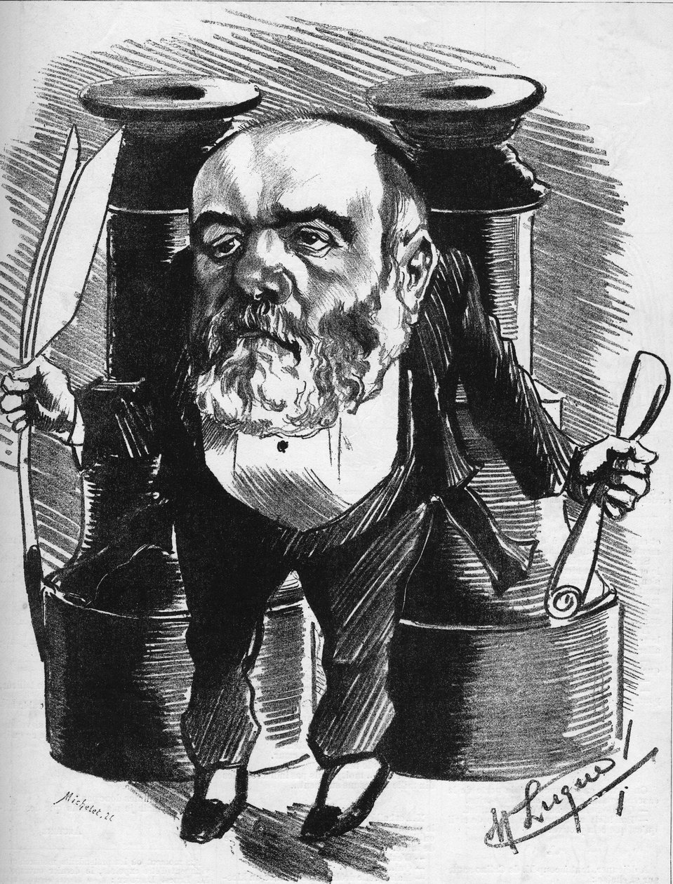 Caricatura del crítico dramático Francisque Sarcey de Manuel Luque