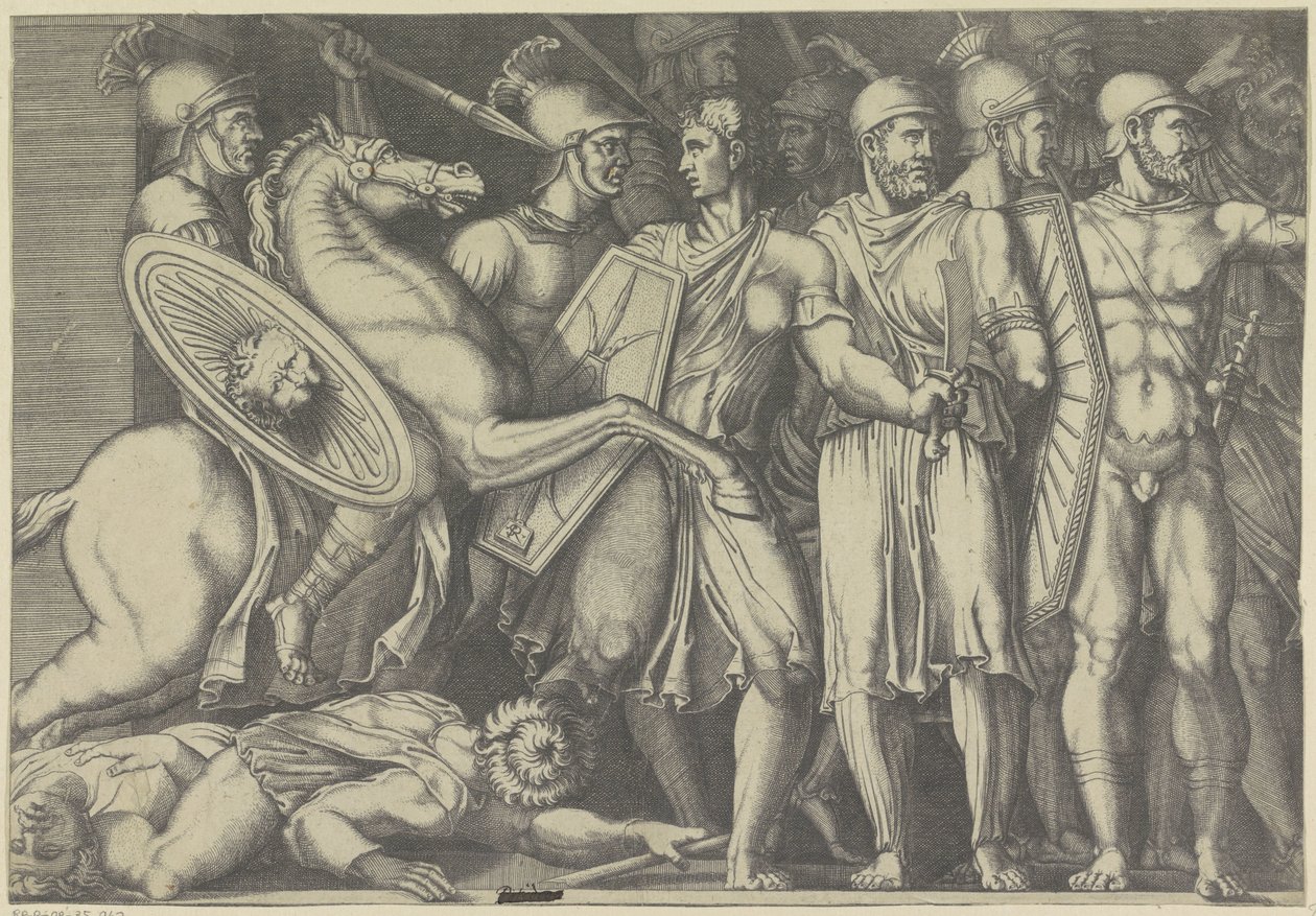 Trajano peleando con los dacios de Marco Dente (attributed to)