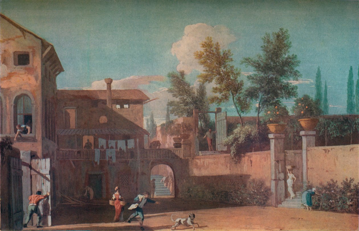 Patio de una Villa Italiana, c. 1700 de Marco Ricci