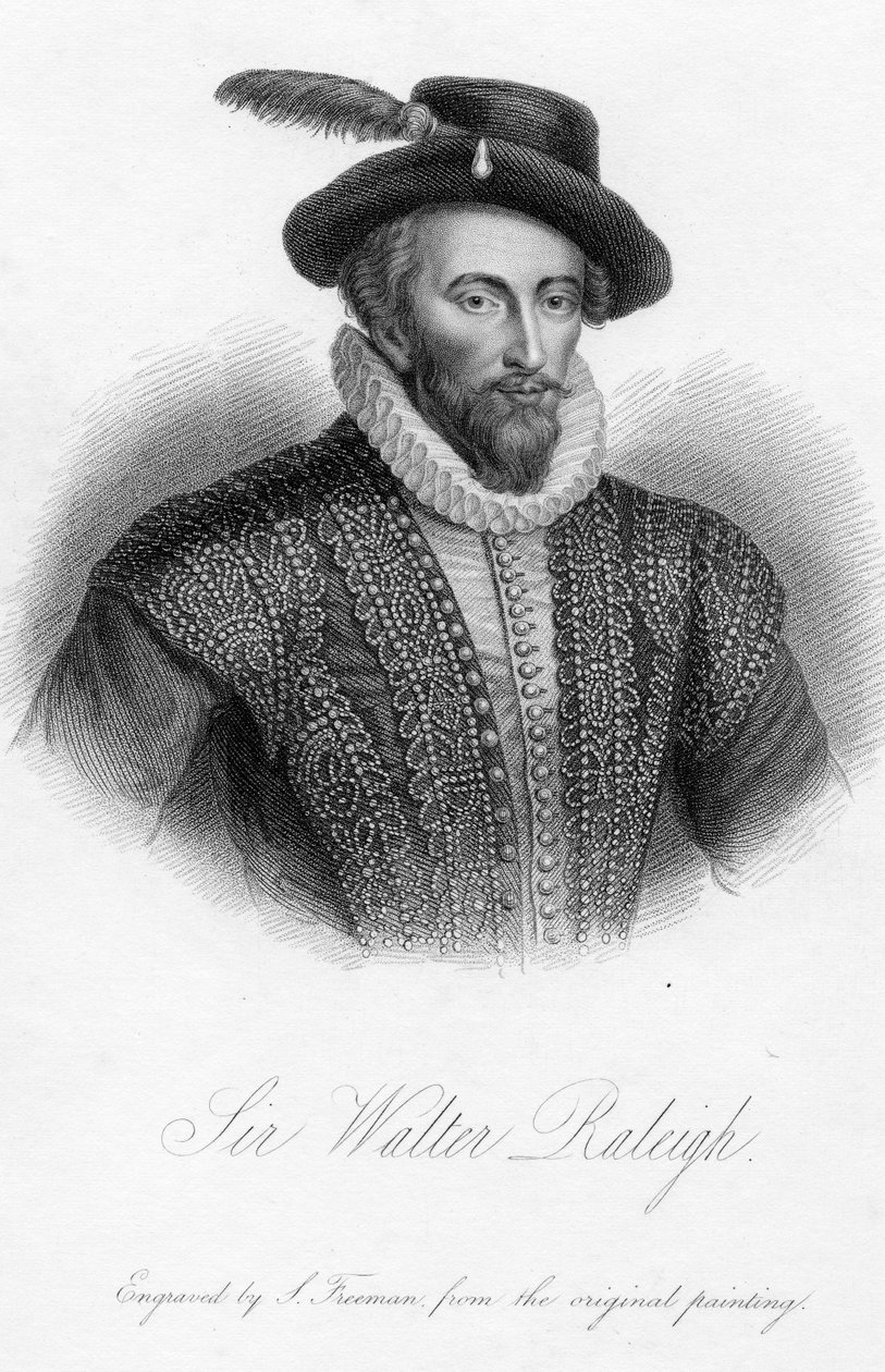 Sir Walter Raleigh, impresión realizada por S. Freeman de Marcus Garret Gheeraerts the Younger
