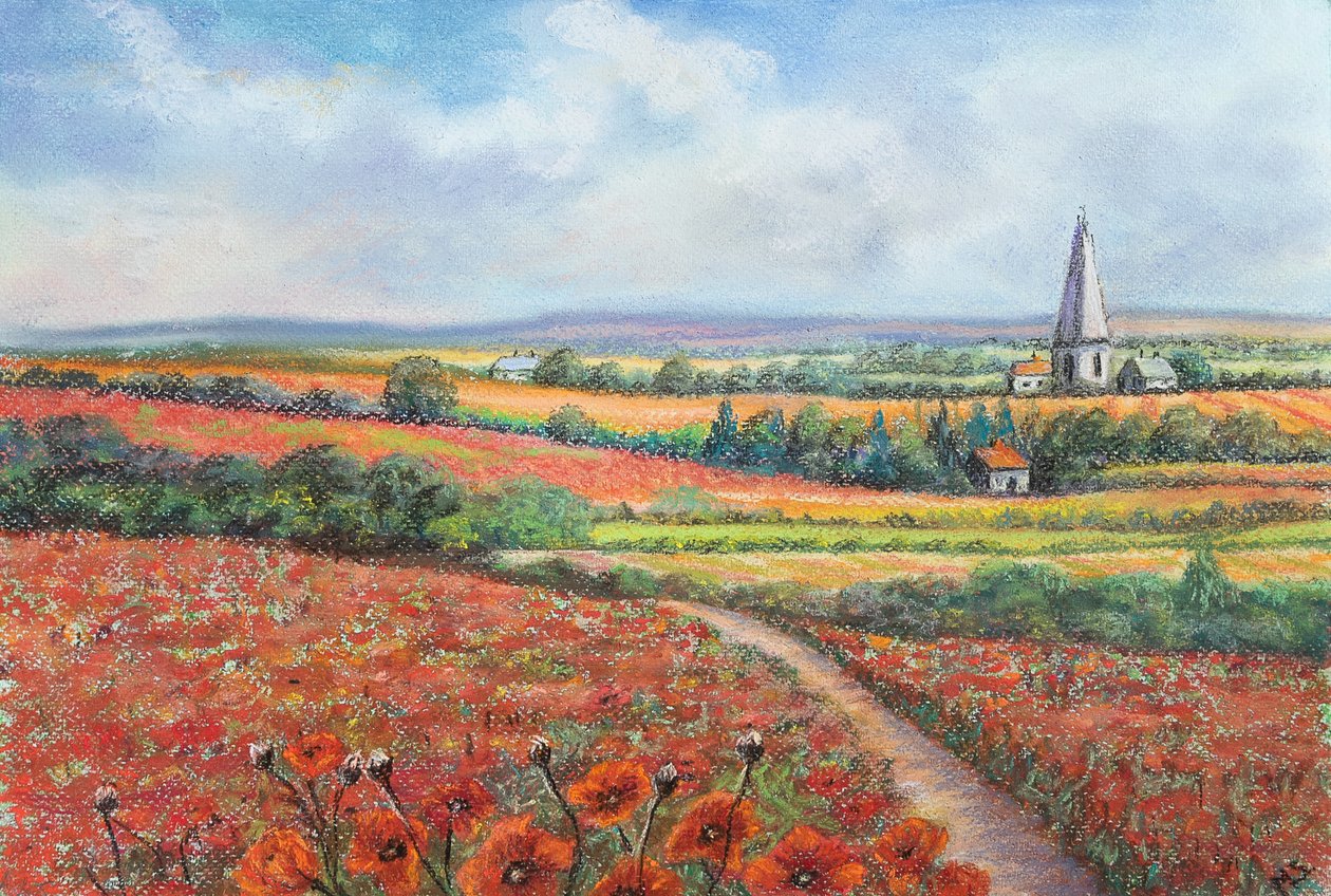 Campo de amapolas de Cotswold, 2022 (pastel) de Margo Starkey