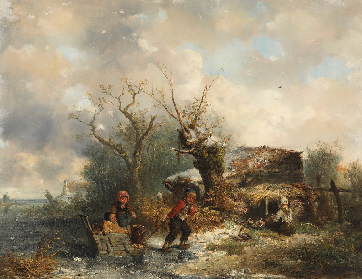 Paisaje invernal con niños jugando de Mari ten Kate
