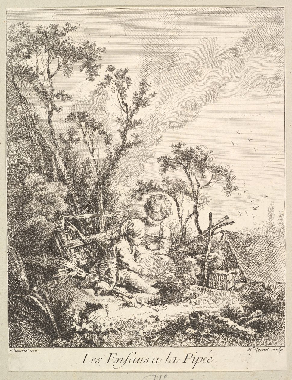 Niños atrapando pájaros de Marie Madeleine Igonet