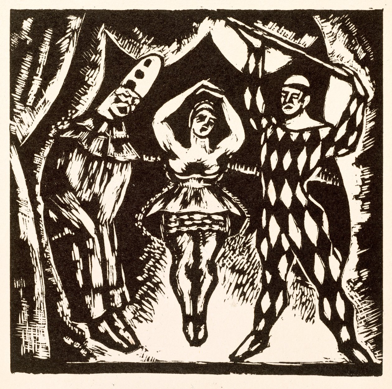 Arlequinada, xilografía de Roger Fry de Mark Gertler