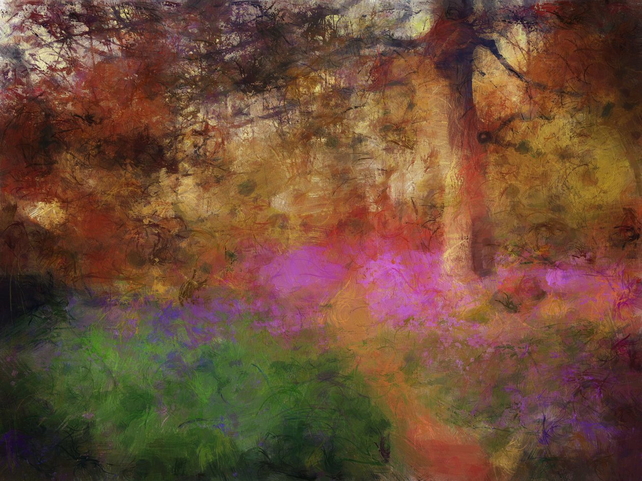 Bluebells at Calke Abbey (técnica mixta) de Mark Gordon