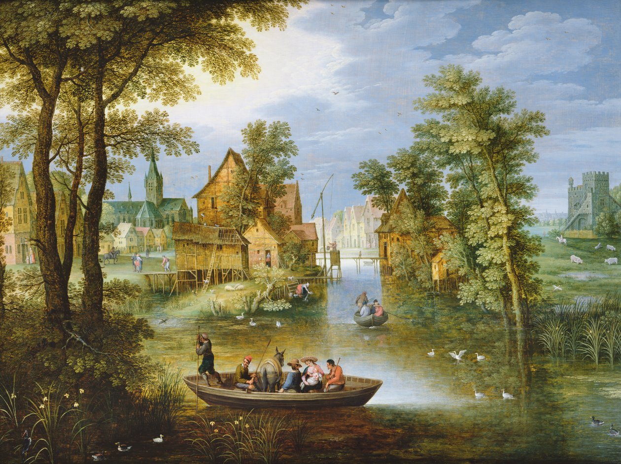 Paisaje fluvial con la huida a Egipto de Marten Ryckaert