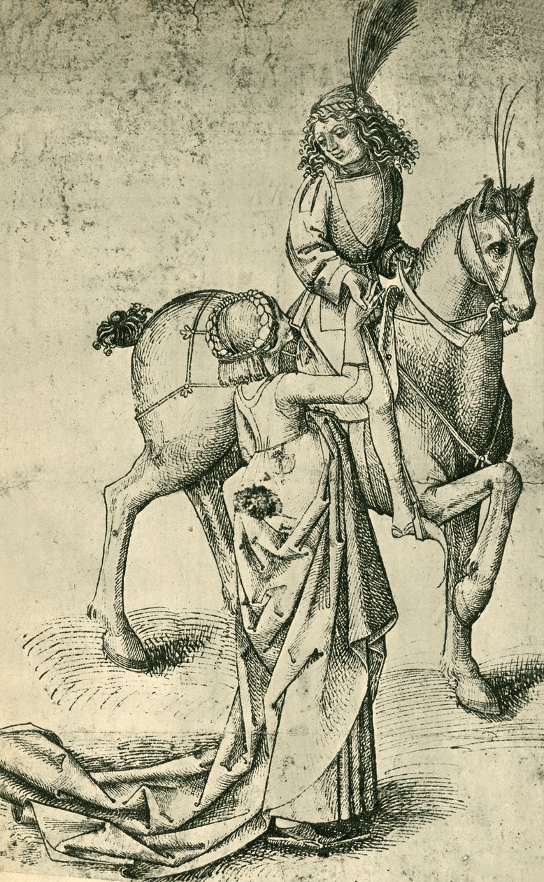 Jinete y mujer, c1480, 1943 de Martin Schongauer