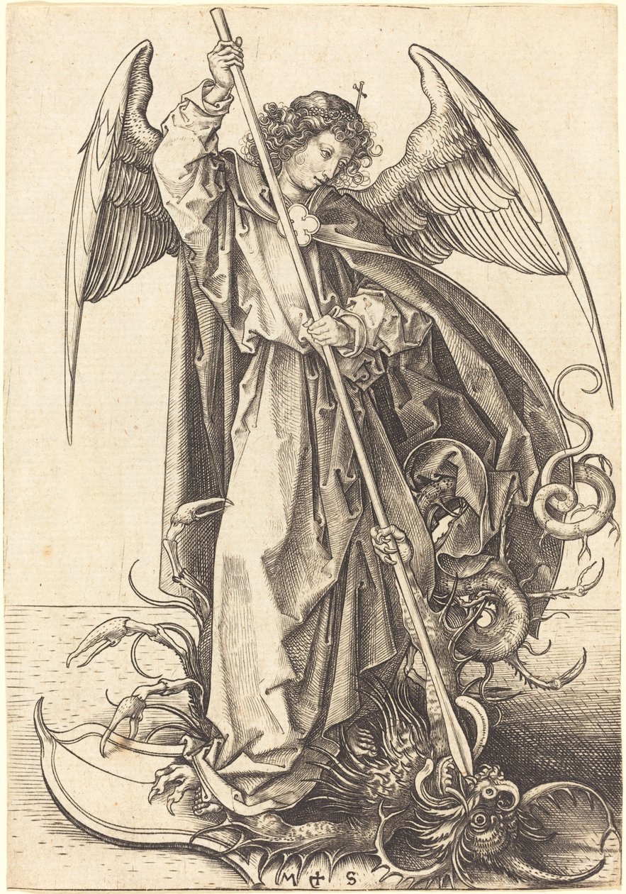 San Miguel matando al dragón de Martin Schongauer
