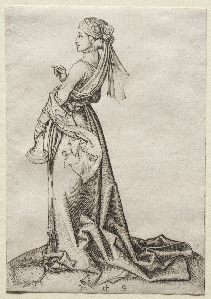 La primera de las vírgenes necias de Martin Schongauer