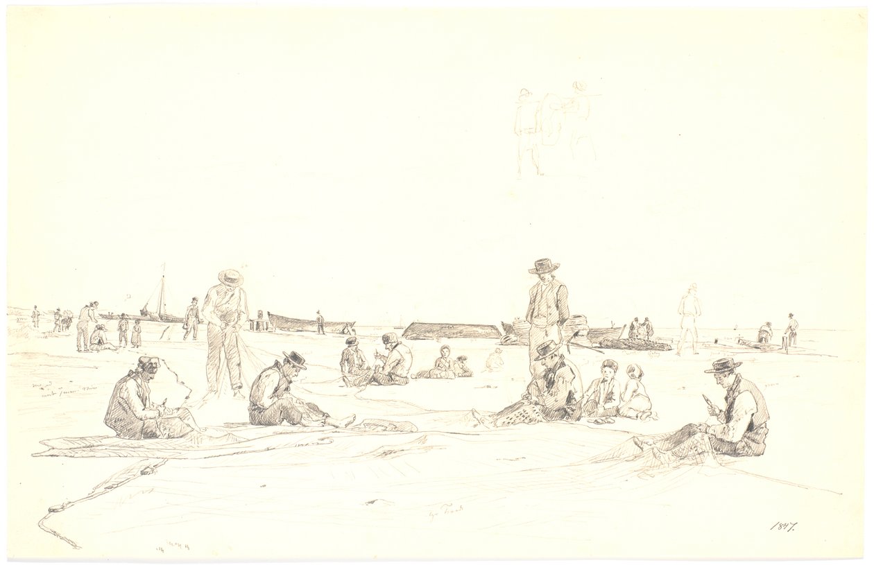 Pescadores remendando redes en la playa, Skagen de Martinus Rørbye