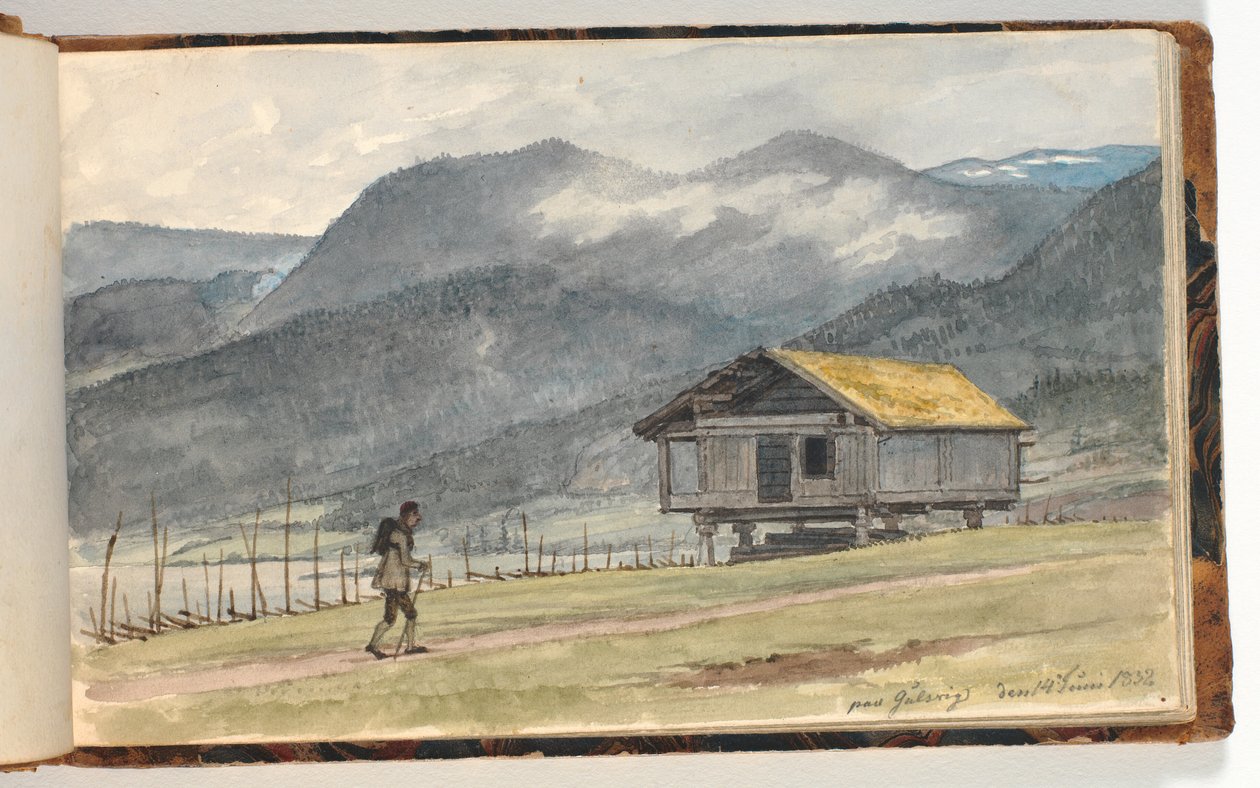 Paisaje de Montaña con Cabaña y Caminante de Martinus Rørbye