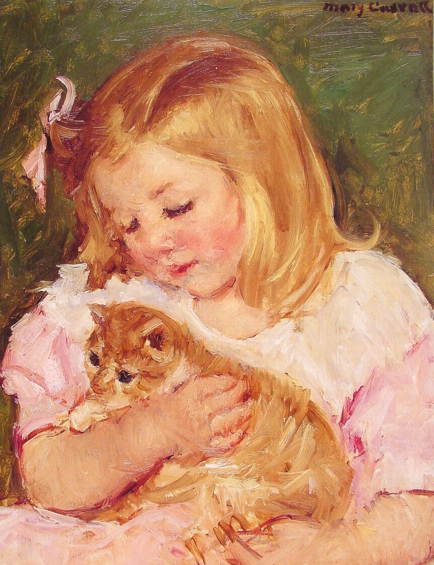 Sara sosteniendo un gato de Mary Cassatt
