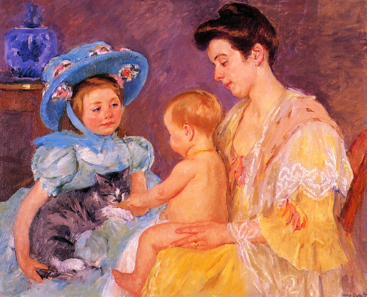 Niños jugando con un gato de Mary Cassatt