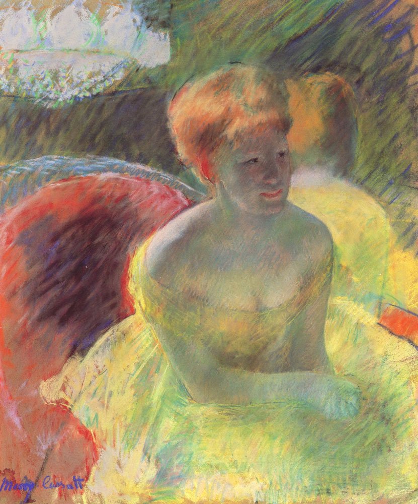 Lydia apoyada en sus brazos en un palco de teatro de Mary Cassatt