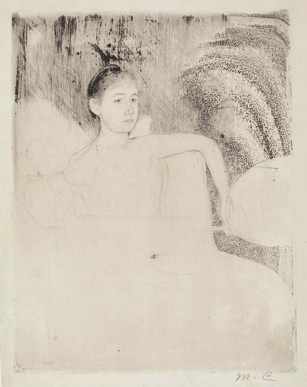 Mimi sosteniendo un abanico japonés de Mary Cassatt
