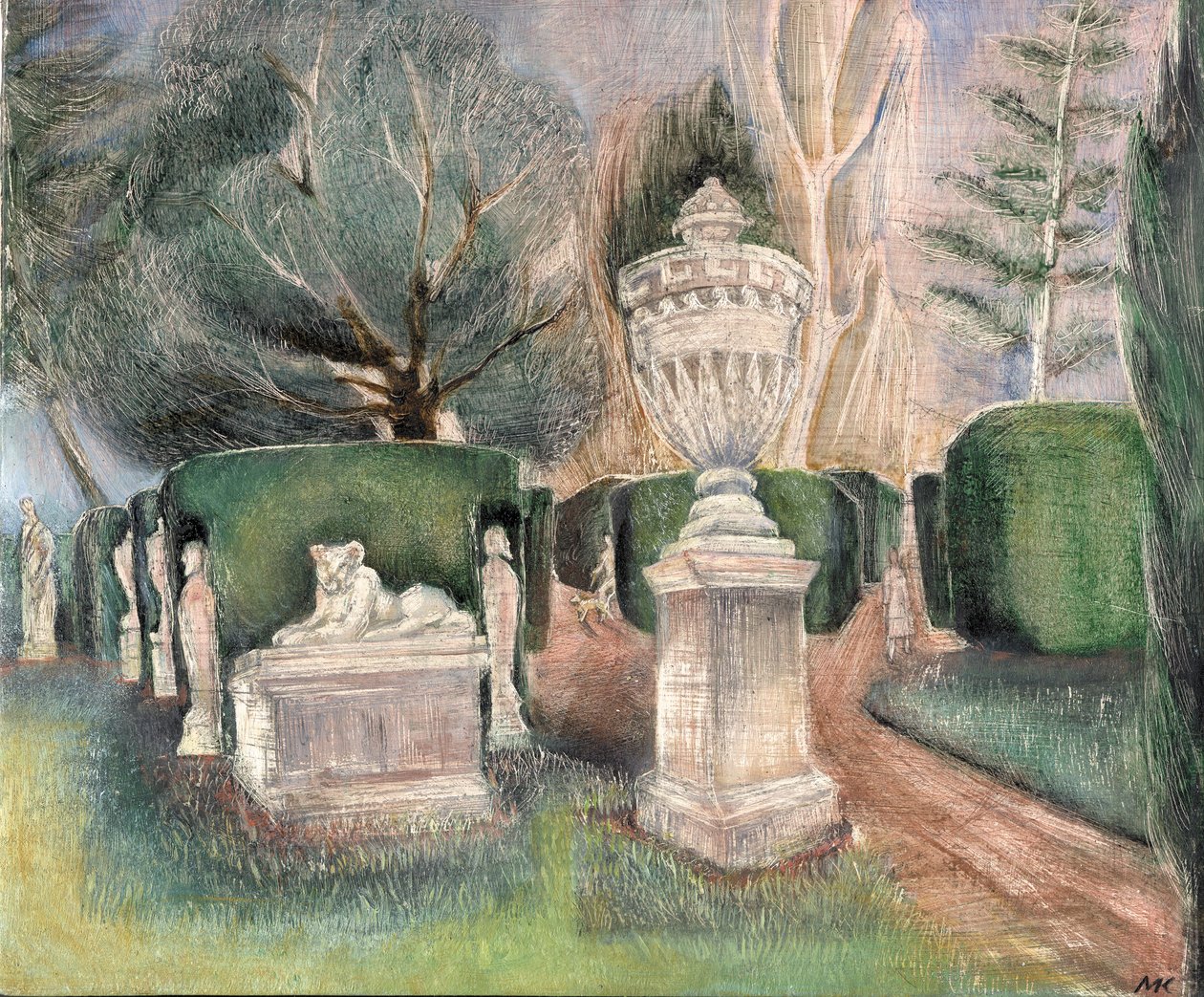Casa de Chiswick: Estatuas, 2002 (óleo sobre tabla) de Mary Kuper