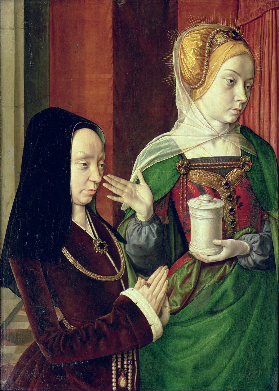 Madeleine de Bourgogne presentada por Santa María Magdalena de Master of Moulins