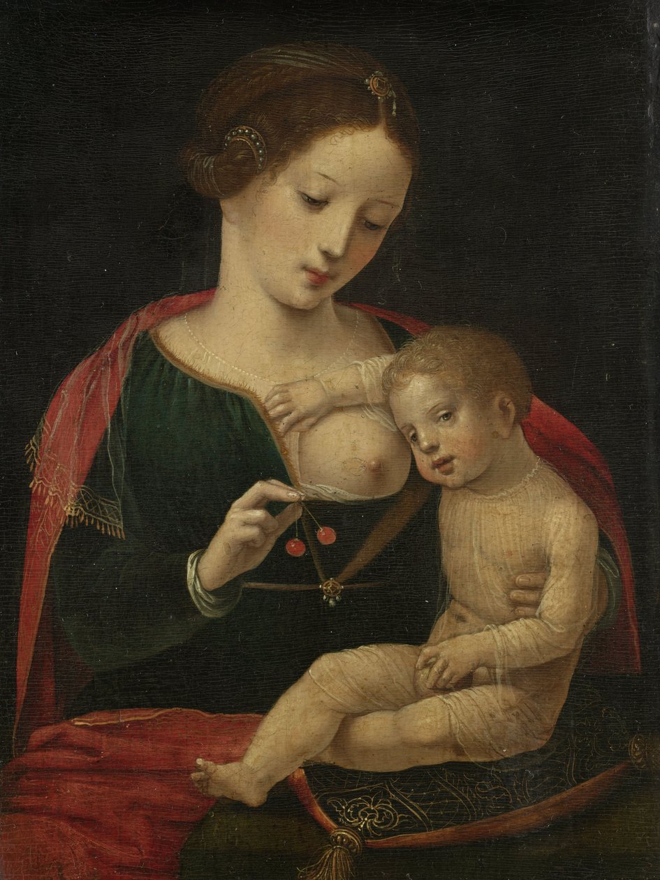 Virgen y niño de Master of the Female Half Lengths