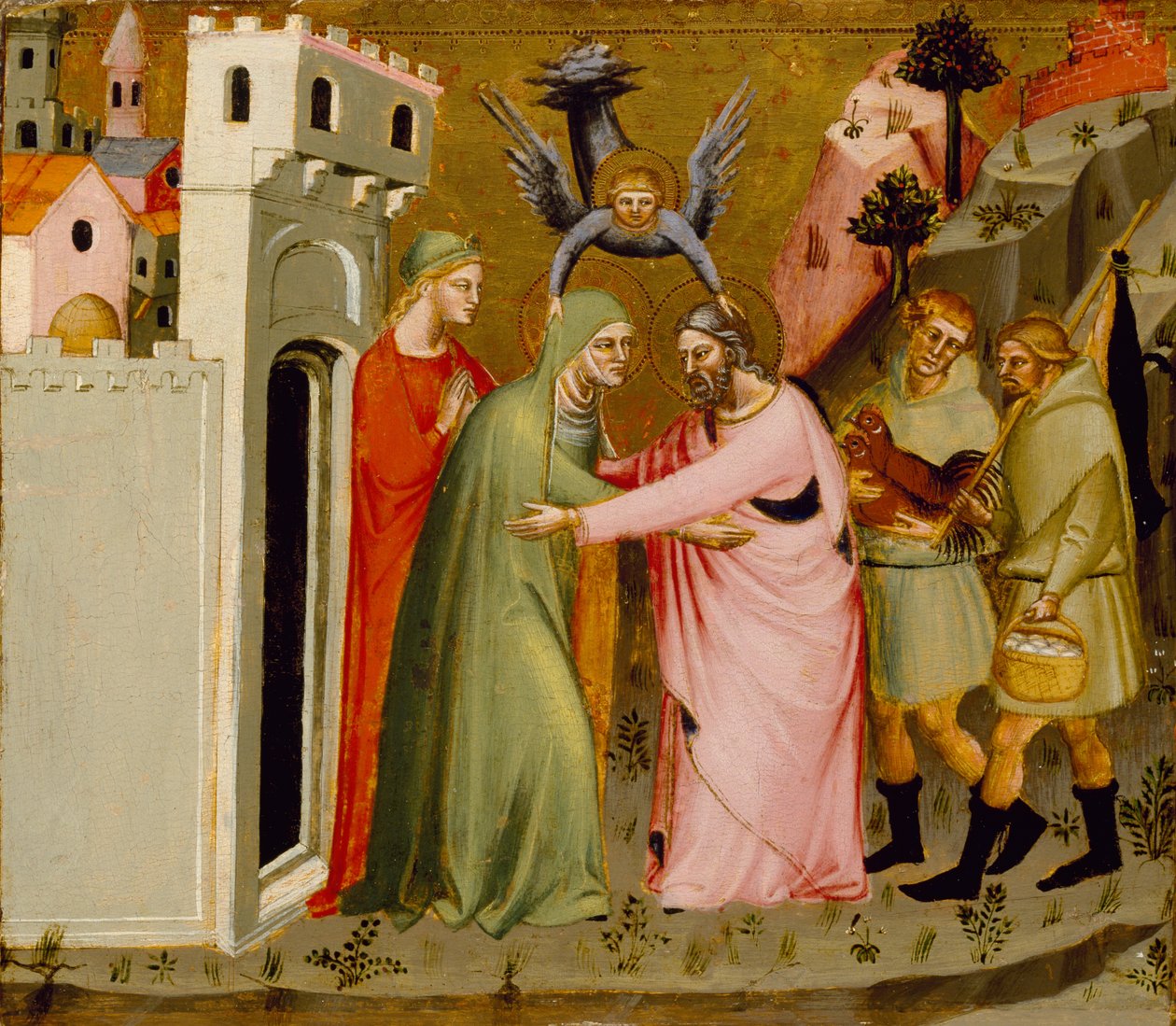 El encuentro de Ana y Joaquín en la Puerta Dorada, c.1370-90 de Master of the Golden Gate Master of the Golden Gate