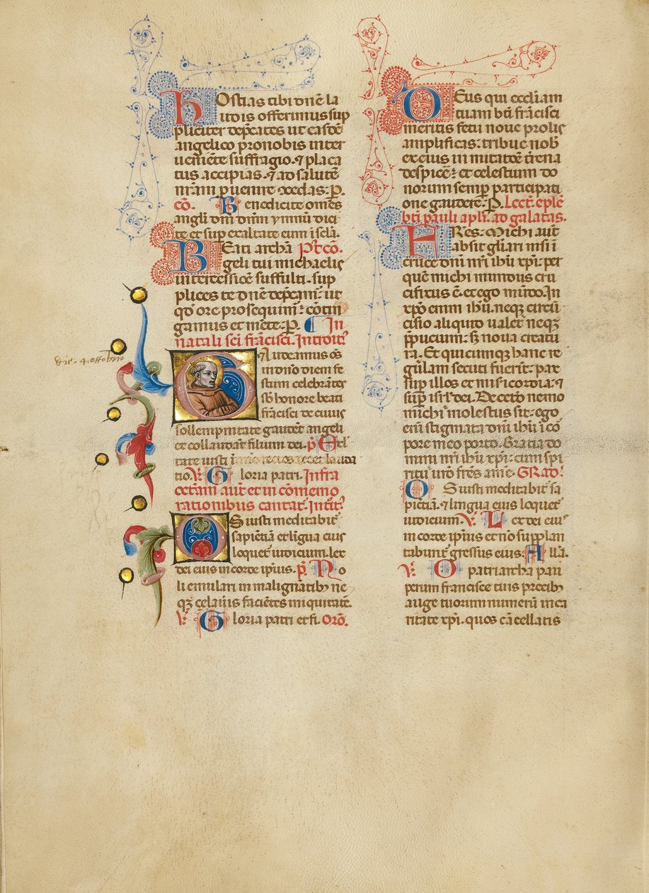 Inicial G: San Francisco de Master of the Brussels Initials