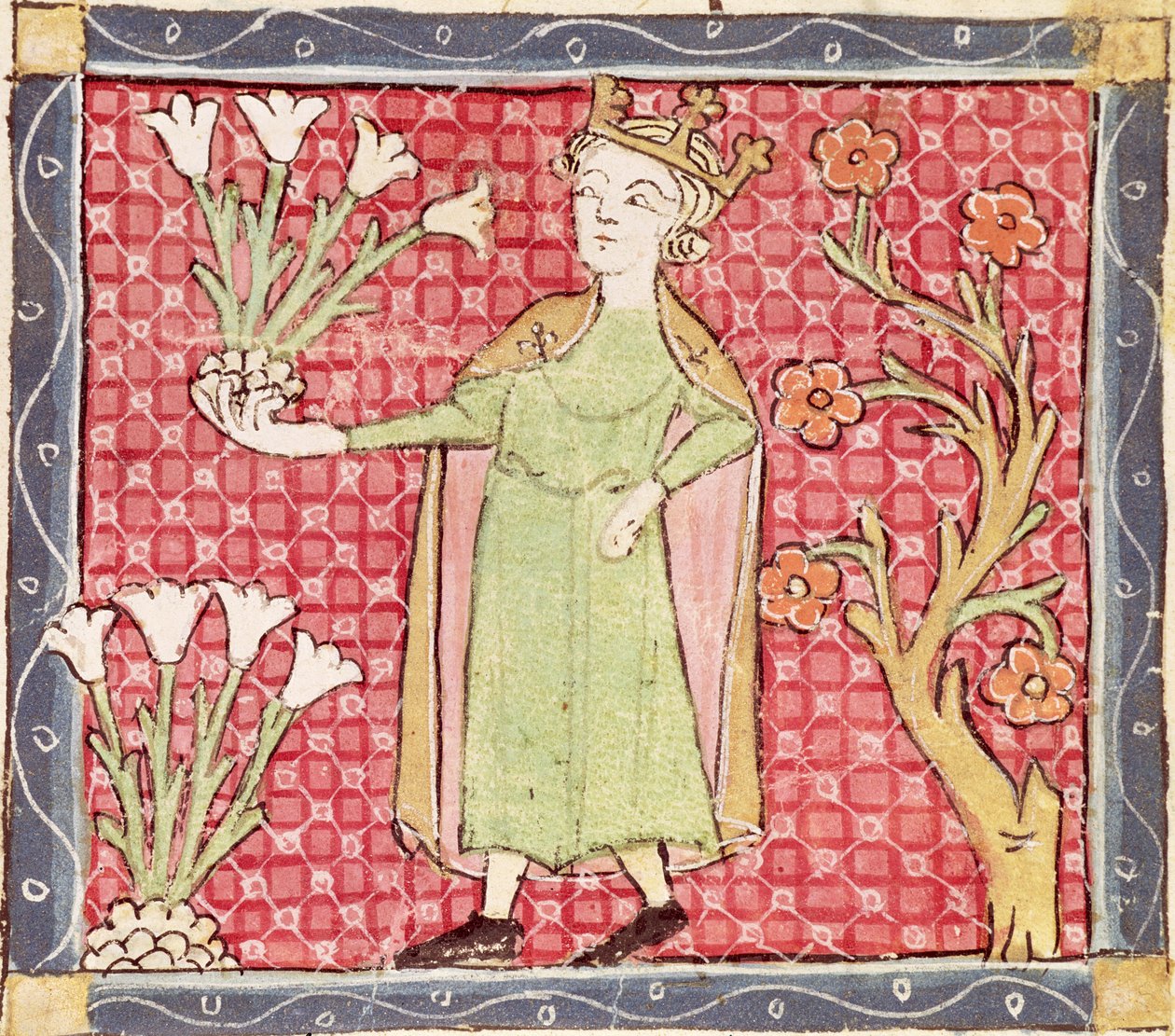 Fol.58v Abril: Recogiendo flores de Matfre Ermengaut