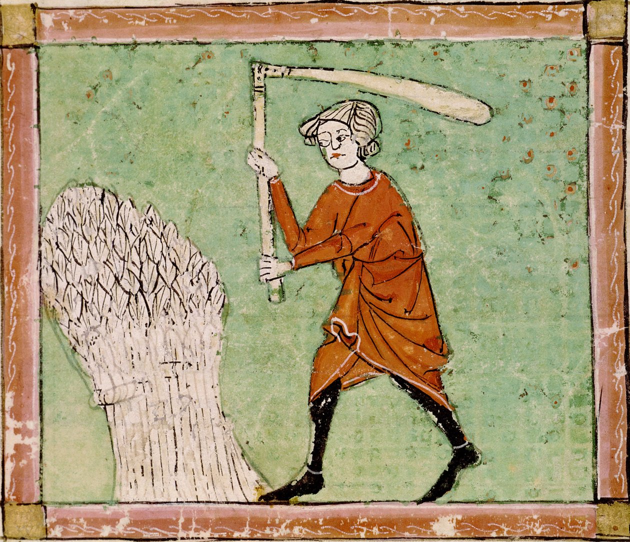 Fol.59r Agosto: Trillando Trigo de Matfre Ermengaut