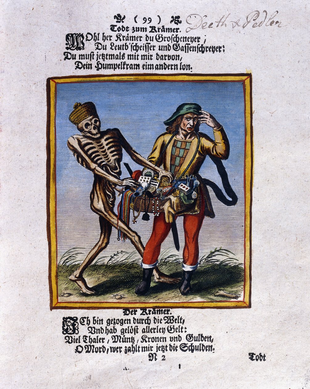 La muerte y el vendedor ambulante, c.1710 de Matthaus Merian