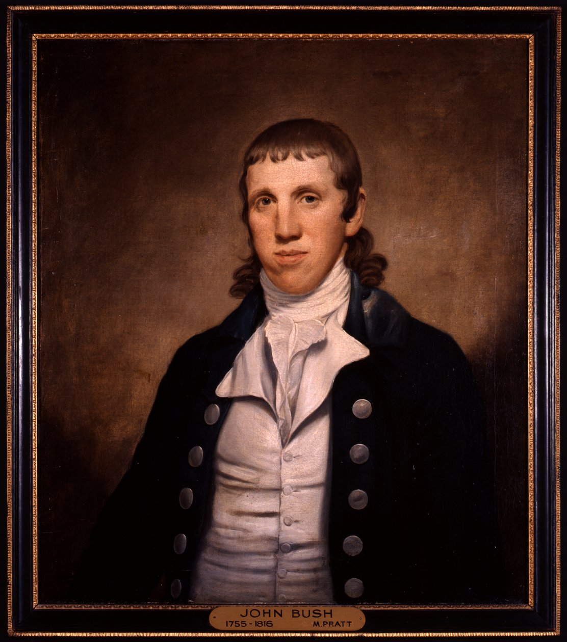 Retrato de medio cuerpo de John Bush con una chaqueta oscura y un chaleco claro de Matthew Pratt