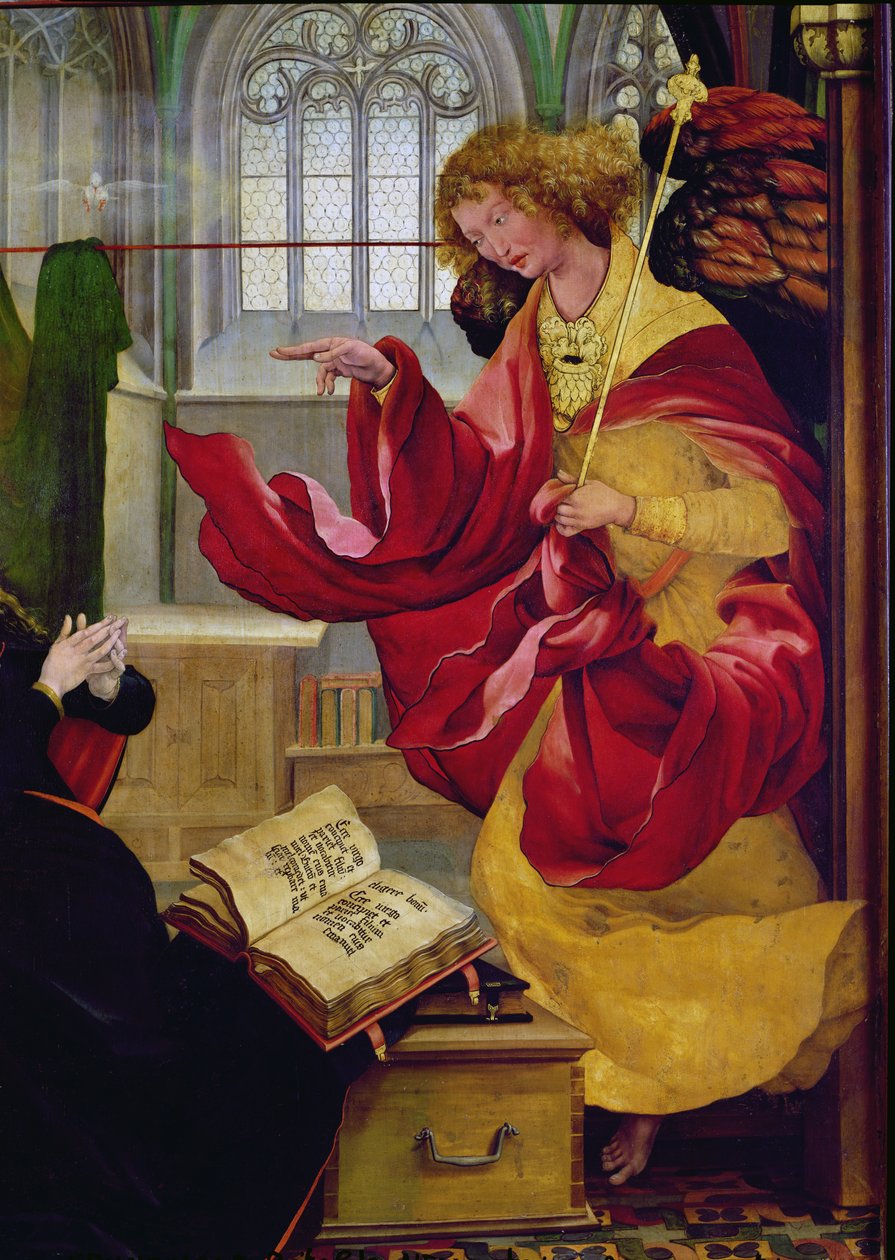 Arcángel Gabriel (detalle) de la Anunciación del Retablo de Isenheim, c.1512-16 de Matthias Grünewald