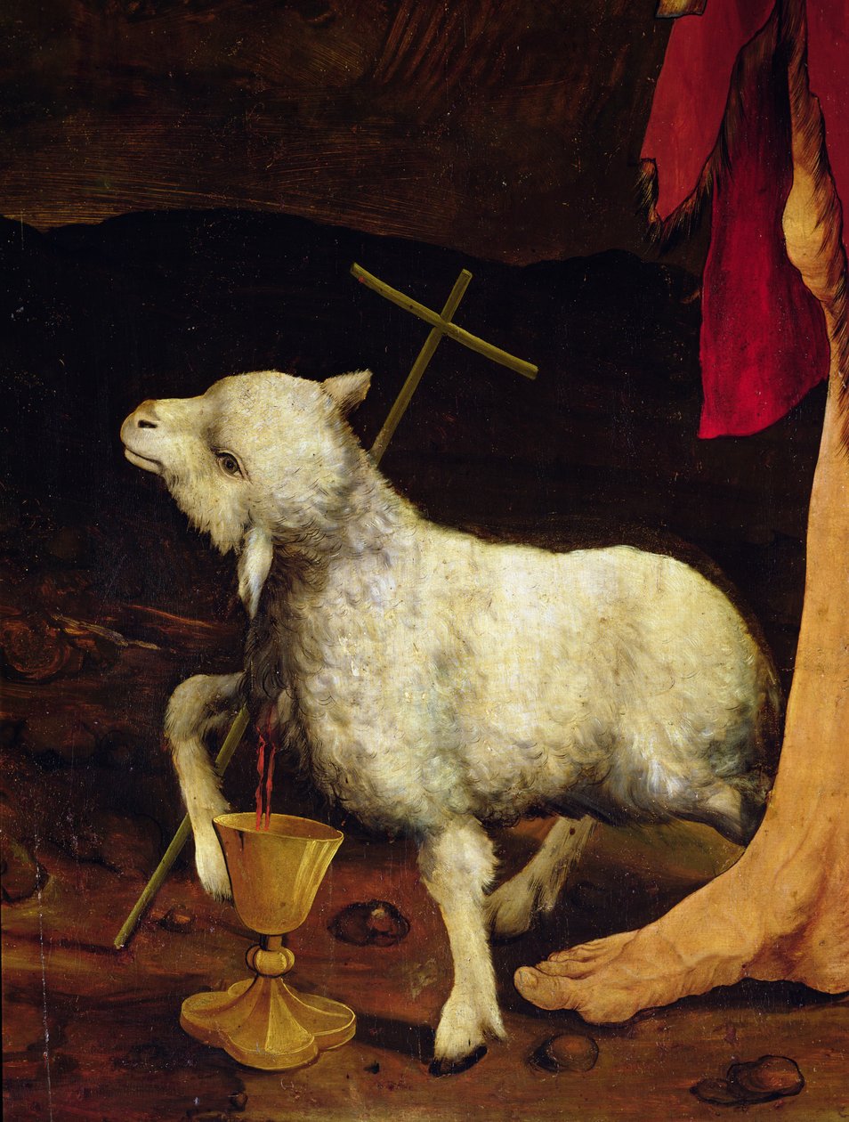 Retablo de Isenheim, ala interior (detalle de un cordero en la Crucifixión) de Matthias Grünewald