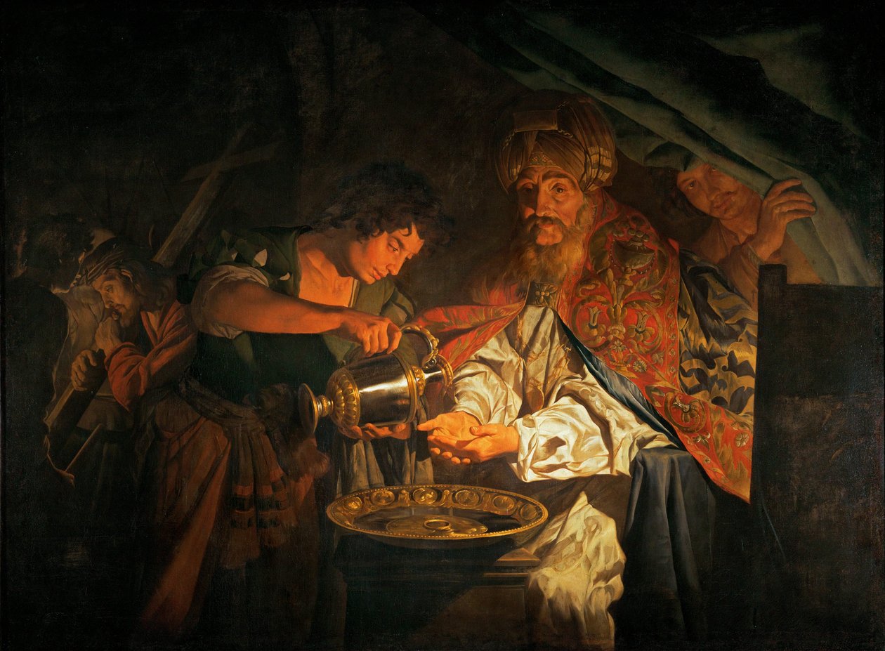 Poncio Pilato lavándose las manos ... de Matthias (c.1600 p.1650) Stomer
