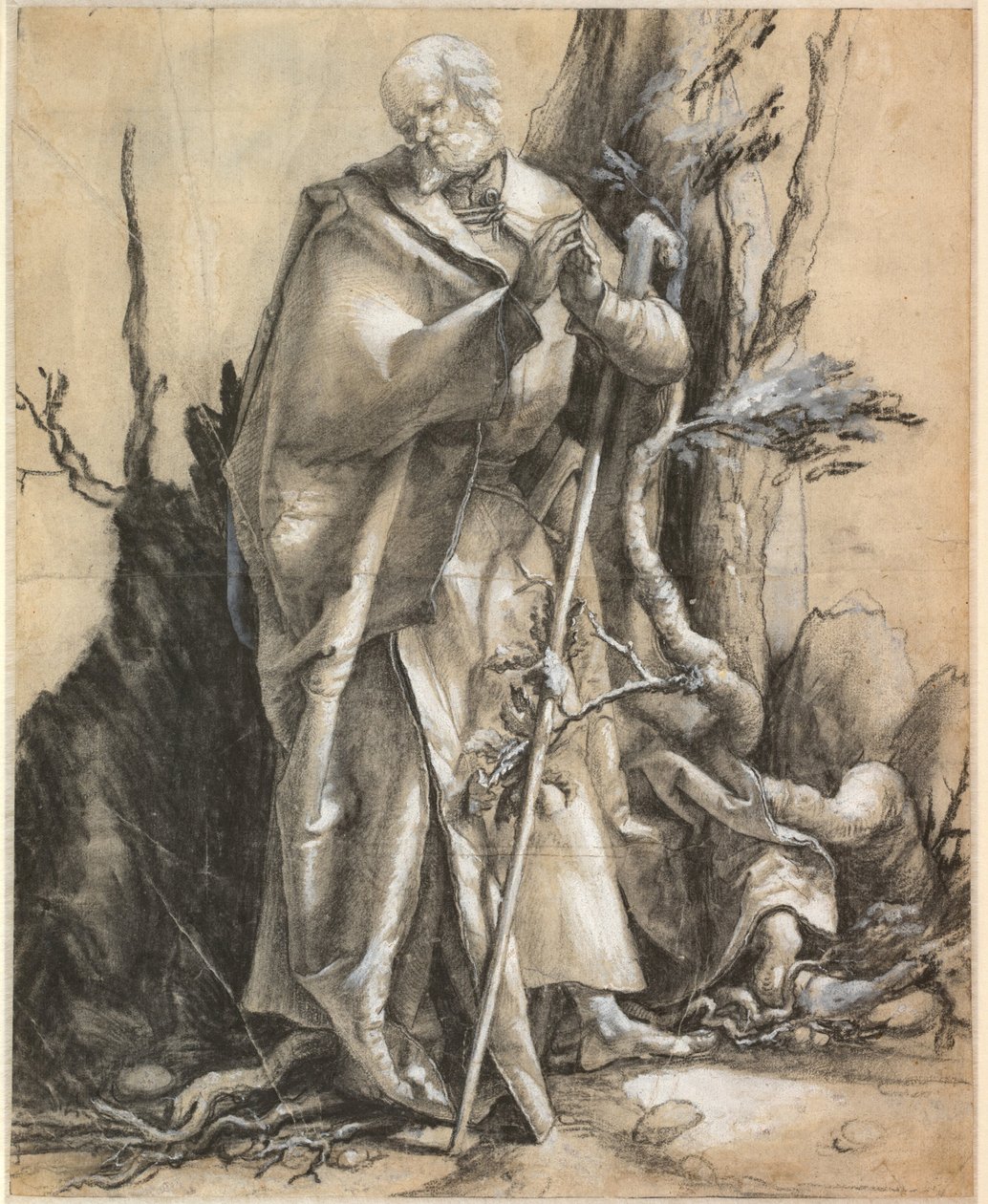 Santo barbudo con bastón, c. 1516 de Matthias Grünewald