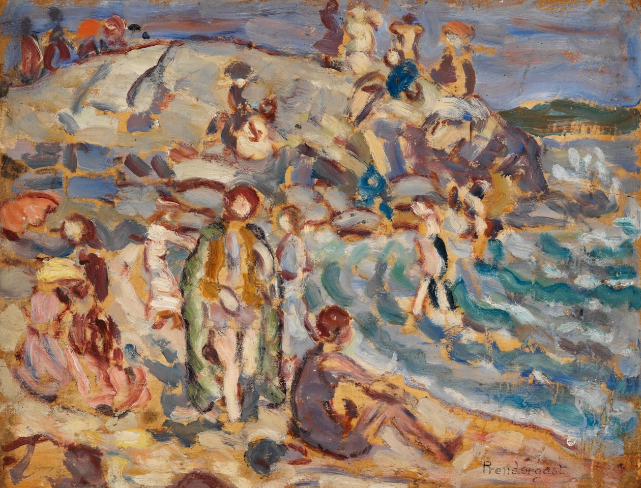 Escena de playa y colina de Maurice Brazil Prendergast