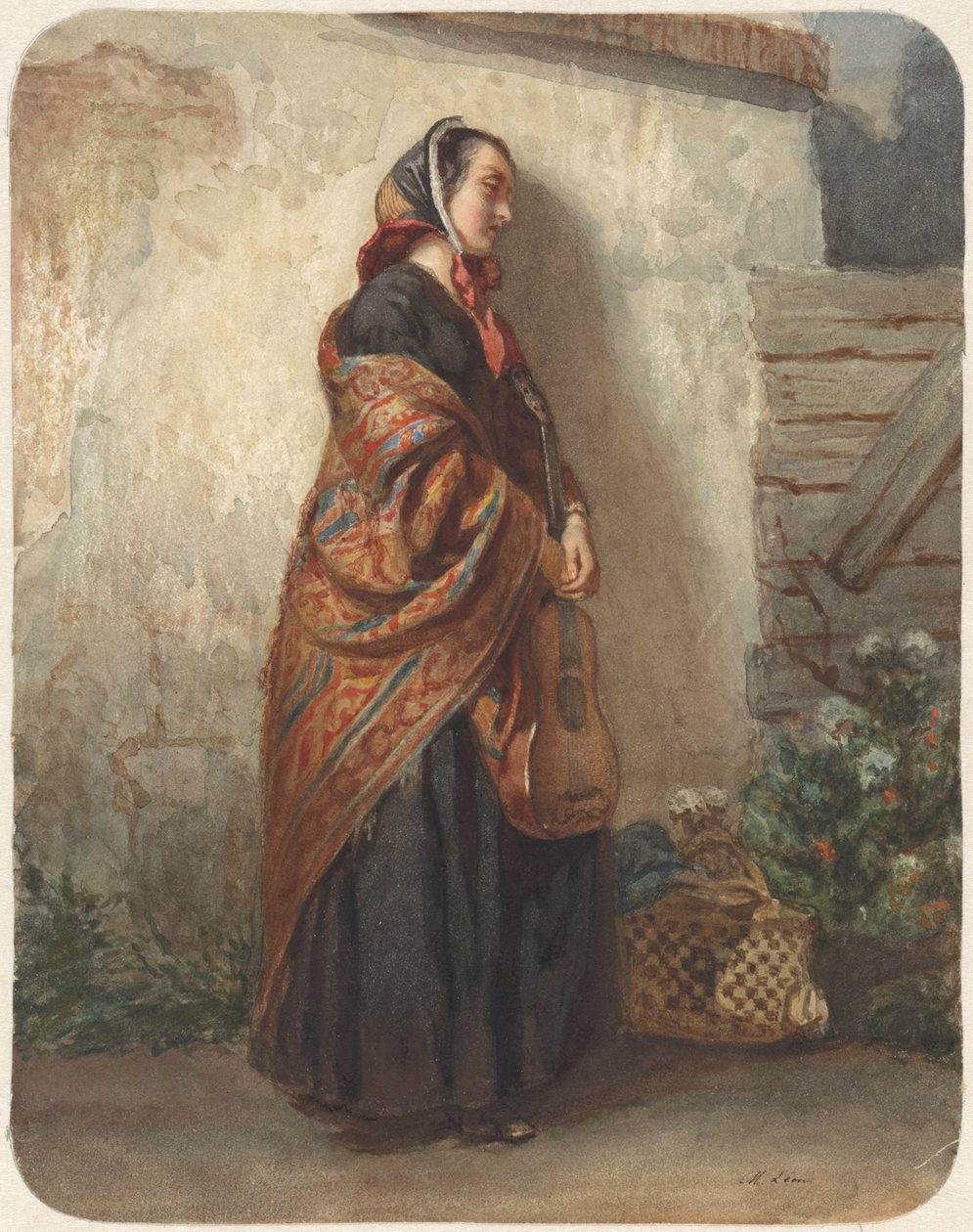 Mujer de pie con guitarra de Maurits Leon