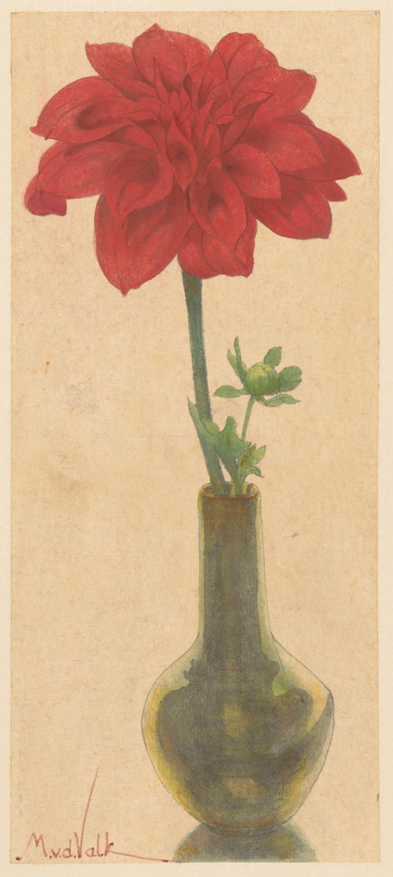 Jarrón de cristal con Dalia roja de Maurits van der Valk