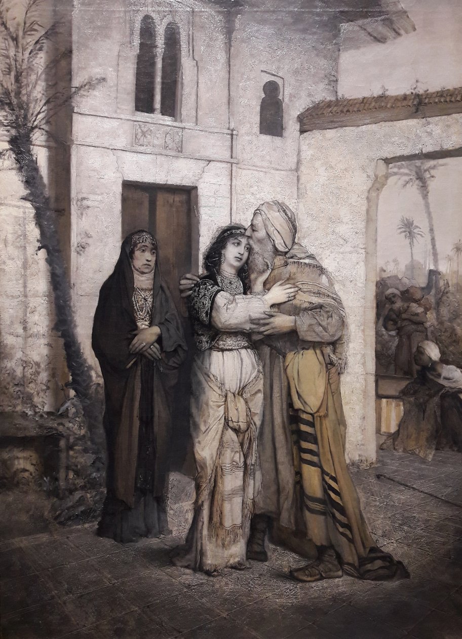 Recha dando la bienvenida a su padre de Maurycy Gottlieb