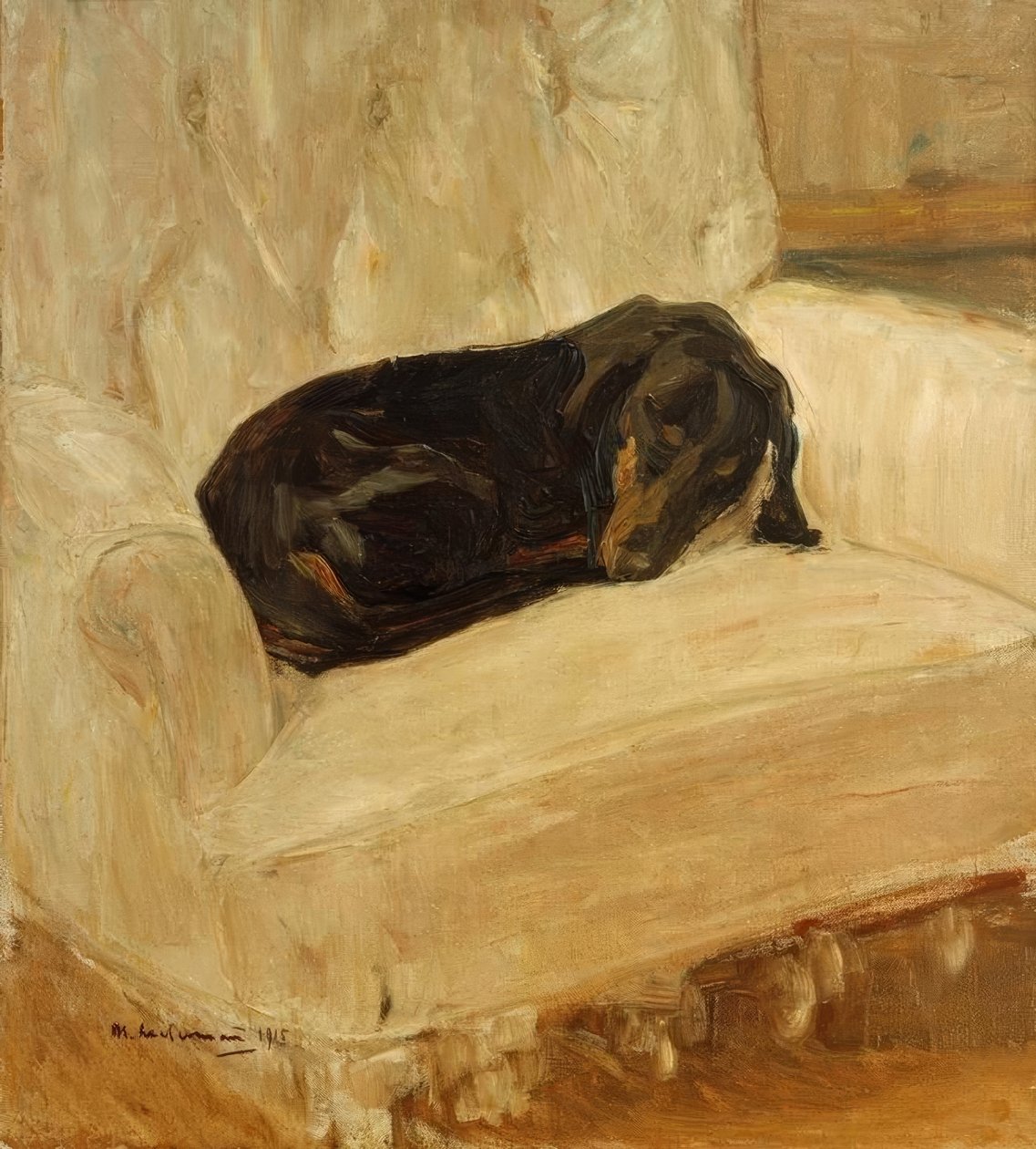 Perro salchicha durmiendo en la butaca de Max Liebermann