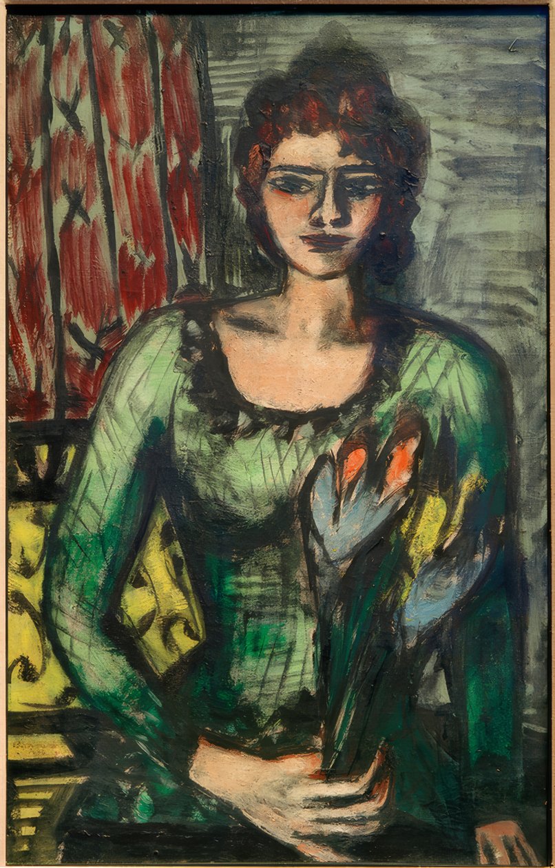 Retrato de Quappi en suéter verde de Max Beckmann
