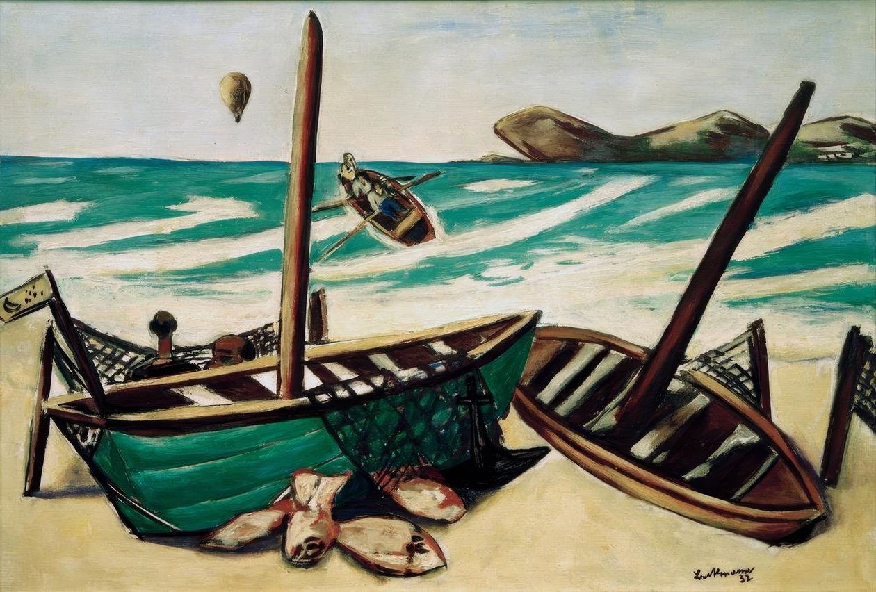 Paisaje costero con globo de Max Beckmann