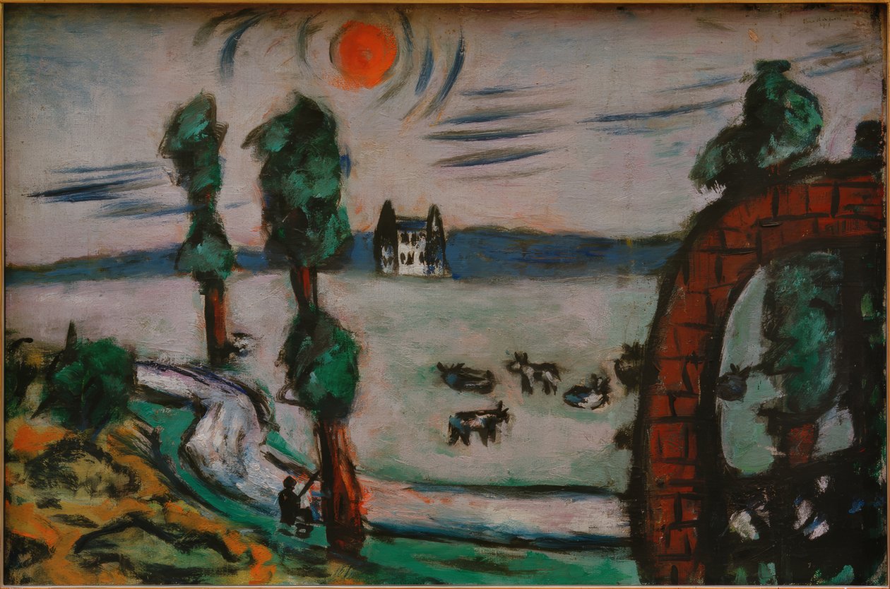 Paisaje con niebla y vacas de Max Beckmann