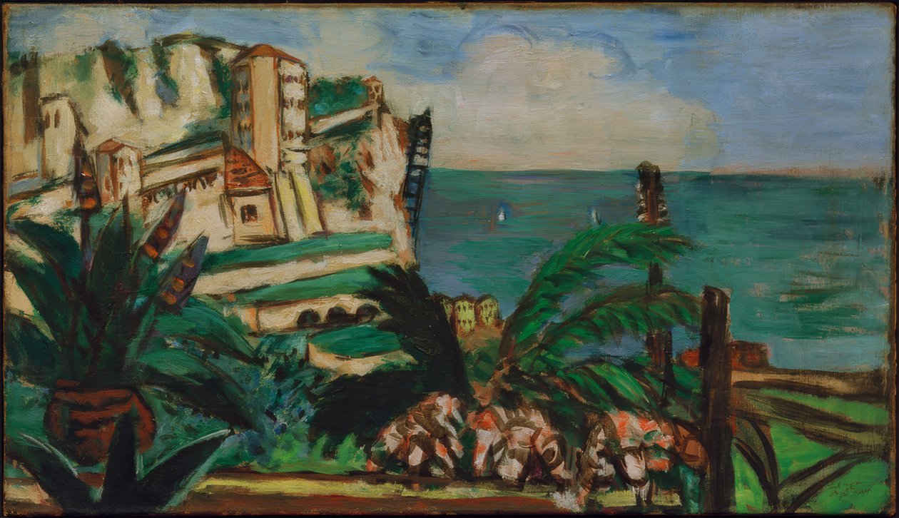 Paisaje de la Riviera con rocas de Max Beckmann