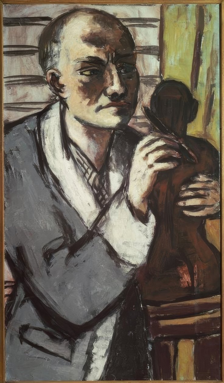 Autorretrato con bata gris de Max Beckmann