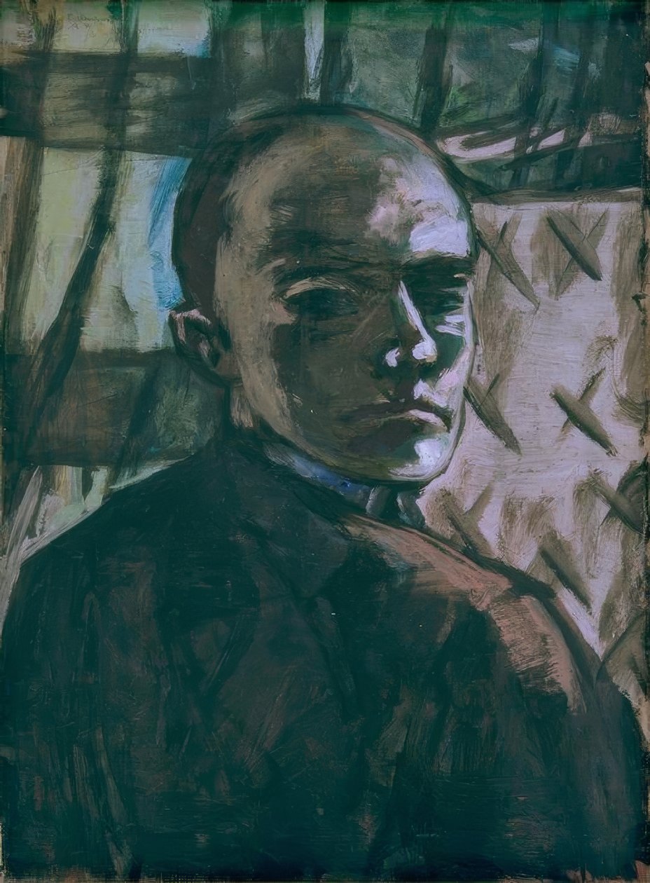 Autorretrato con cortina verde de Max Beckmann