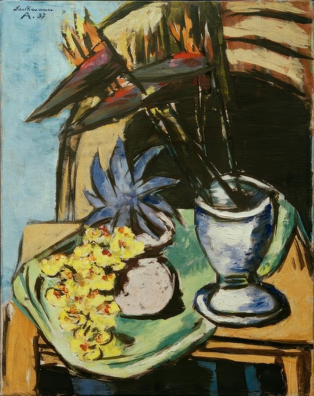 Naturaleza muerta con strelitzias y orquídeas amarillas de Max Beckmann