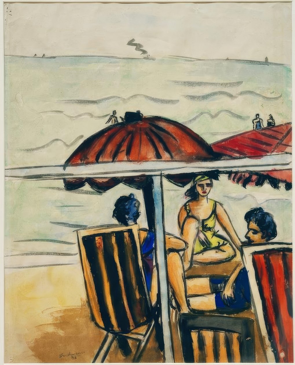 Escena de playa con sombrillas de Max Beckmann