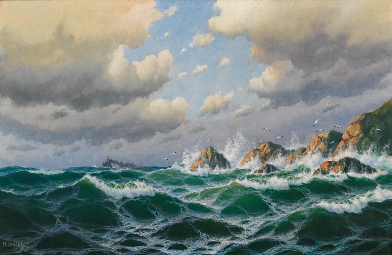Alemán: Steamer off stormy coast de Max Jensen