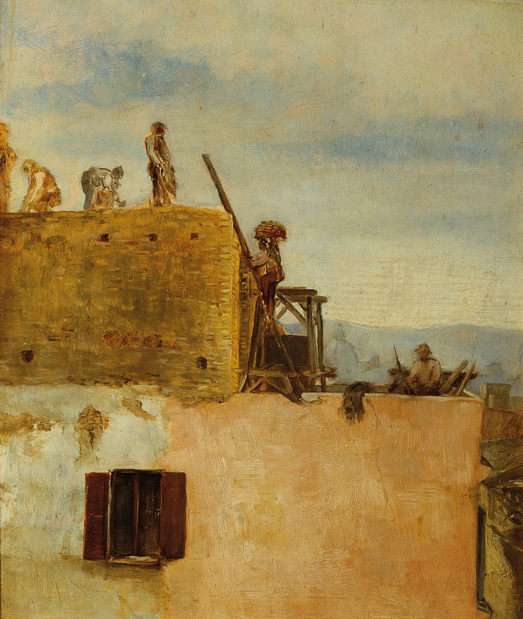 Trabajadores en la construcción de una casa de Max Klinger